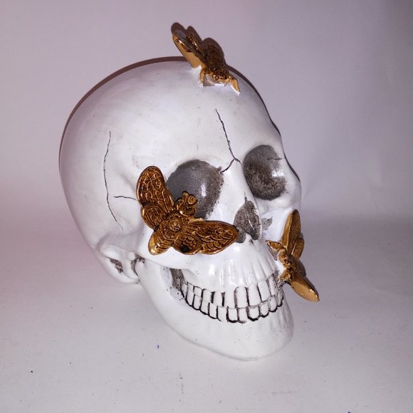 Halloween Decoration Skull Gold Bugs White Creepy Skeleton Head Home Decor Brand - Picture 3 of 13